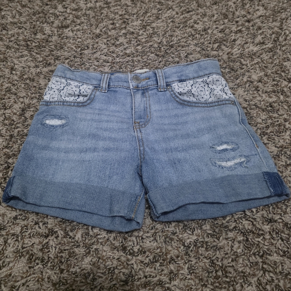 Signature by Levi Strauss Girls's Blue Denim Shorts With Lace Detail